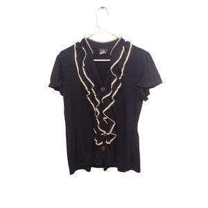 Cocomo Vintage Shirt Womens Black White Ruffle Collar Peasant Boho Y2K Medium